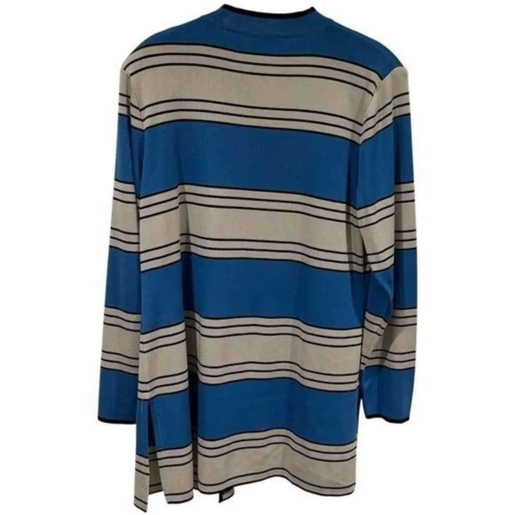 Vintage Exclusively Misook Blue and Ivory Stripe Slinky Cardigan Old Money M - Image 5