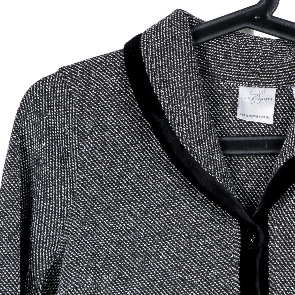 Emma James Blazer S Womens Liz Claiborne Black Velour Trim Buttons Collar - Image 3