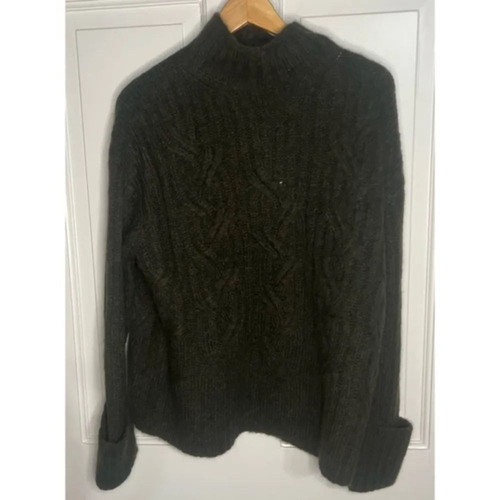Vince Mirrored Cable Knit Alpaca Wool Blend Pine Green Turtleneck Sweater XL - Image 2
