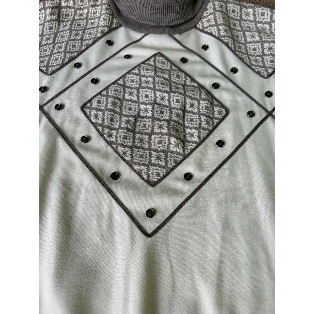 Vintage 80's Jo Hardin turtleneck sweater cream patch button accents size medium - Image 14