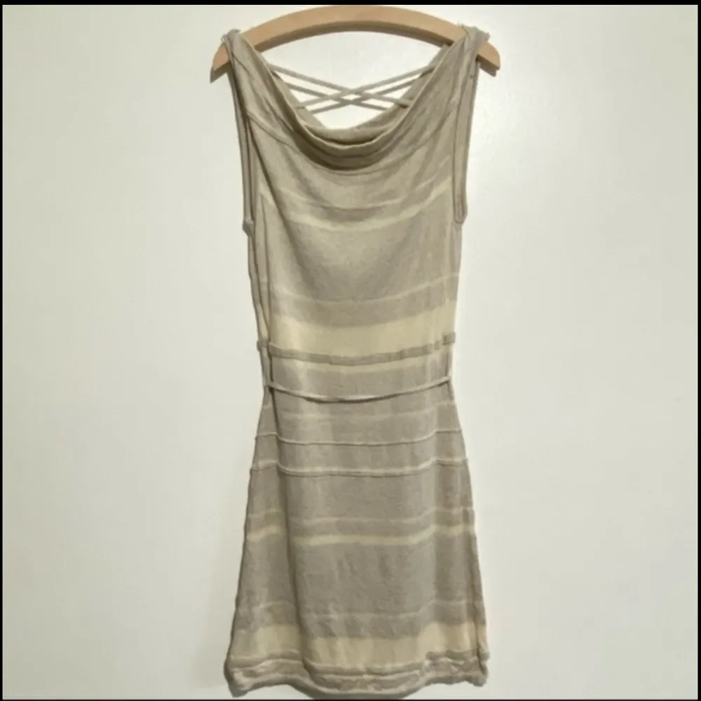 Greylin linen blend crew neck neutral colors striped  sleeveless dress - Image 2
