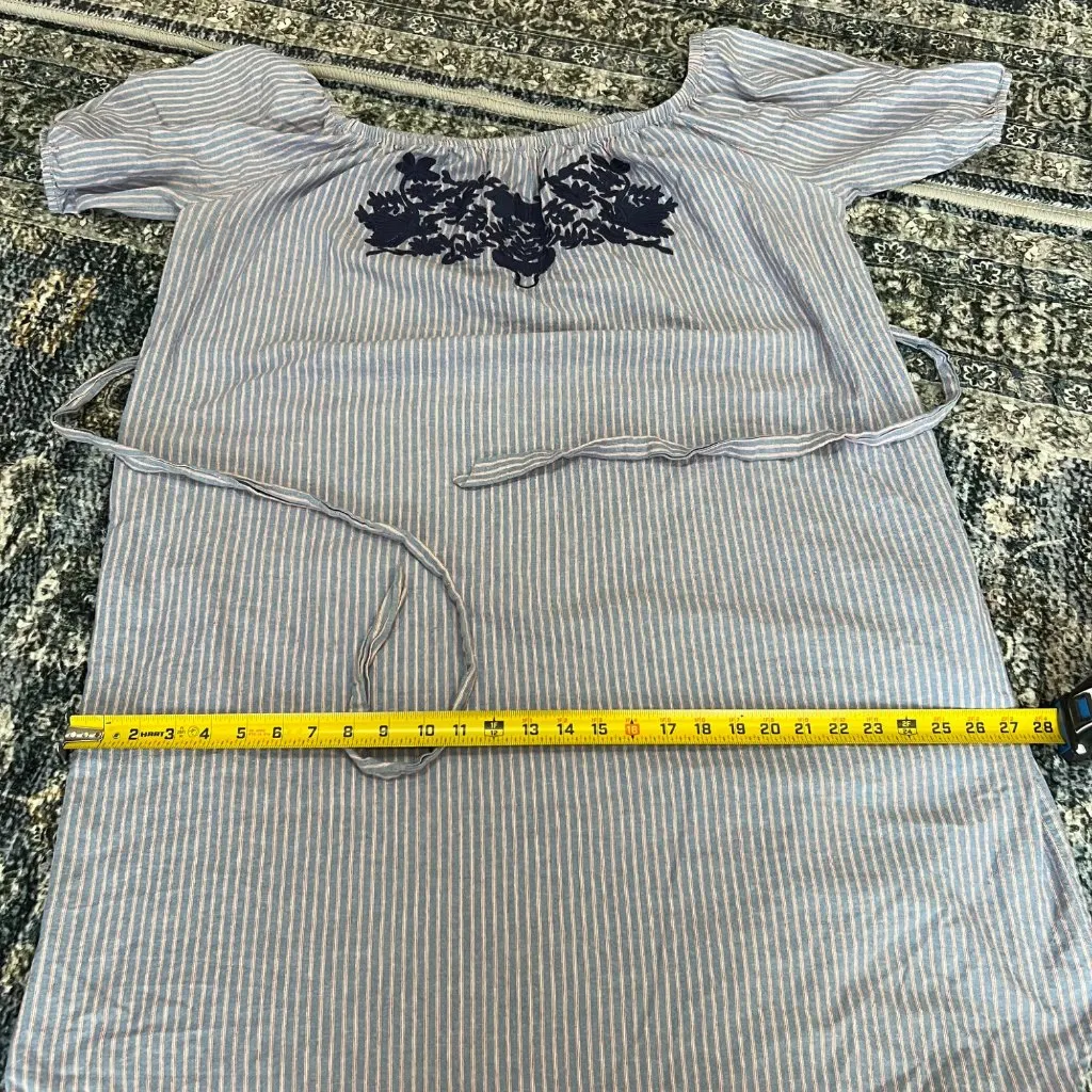 THML Embroidered Striped Tie Waist Scoop Off Shoulder Midi Dress Blue Size 2X - Image 14