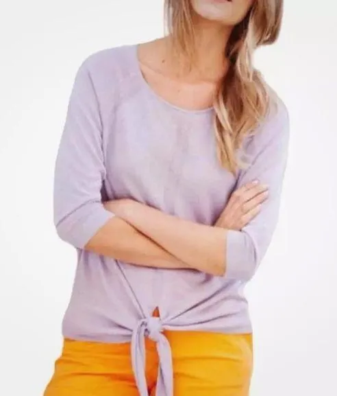 BODEN Silk Linen Blend Tie Front Sweater Knit Top US Size 16 Classic Lagenlook - Image 2