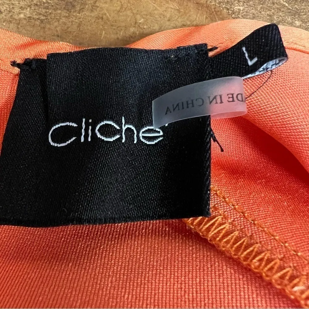 Cliché Draped Satin Slip Top Orange Coral Cowl Neck Cocktail Summer Large - Image 13
