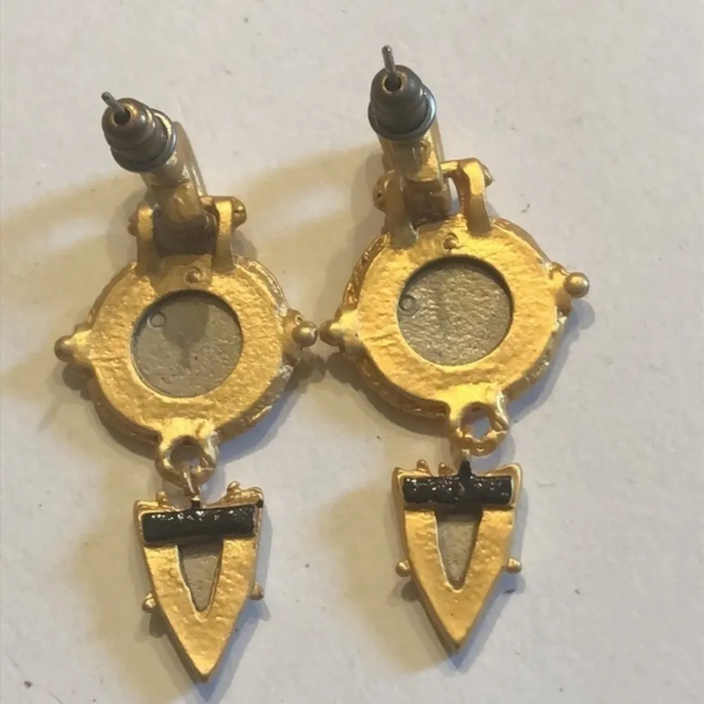 Vintage Soft Satin Gold Tone & Pewter Silver Funky Retro Dangling Earrings - Image 9