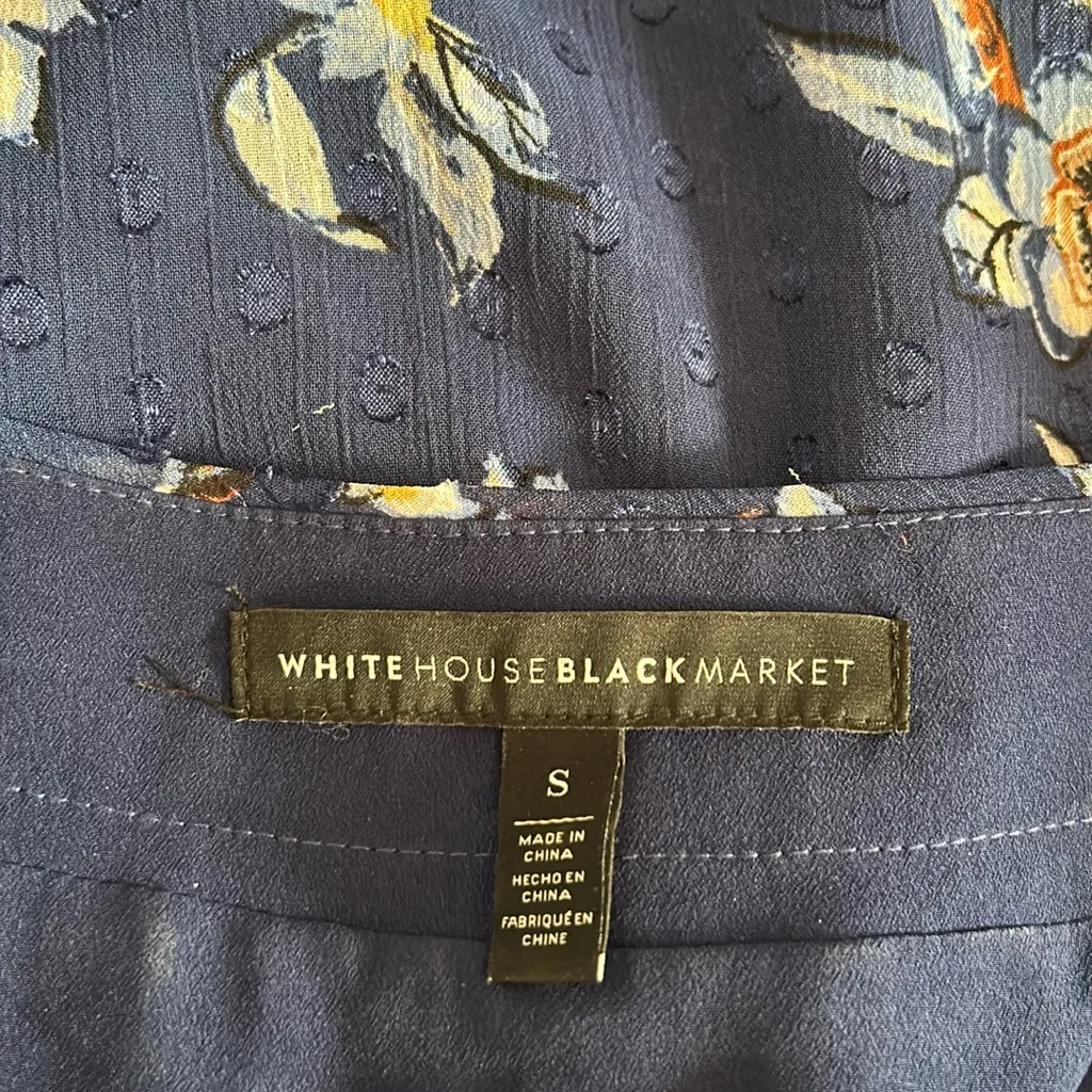 White House Black Market blue floral shift dress semi sheer bell sleeves Small - Image 9