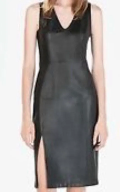 ZARA Sleeveless Black Leather Dress w/ Zipper - Image 9