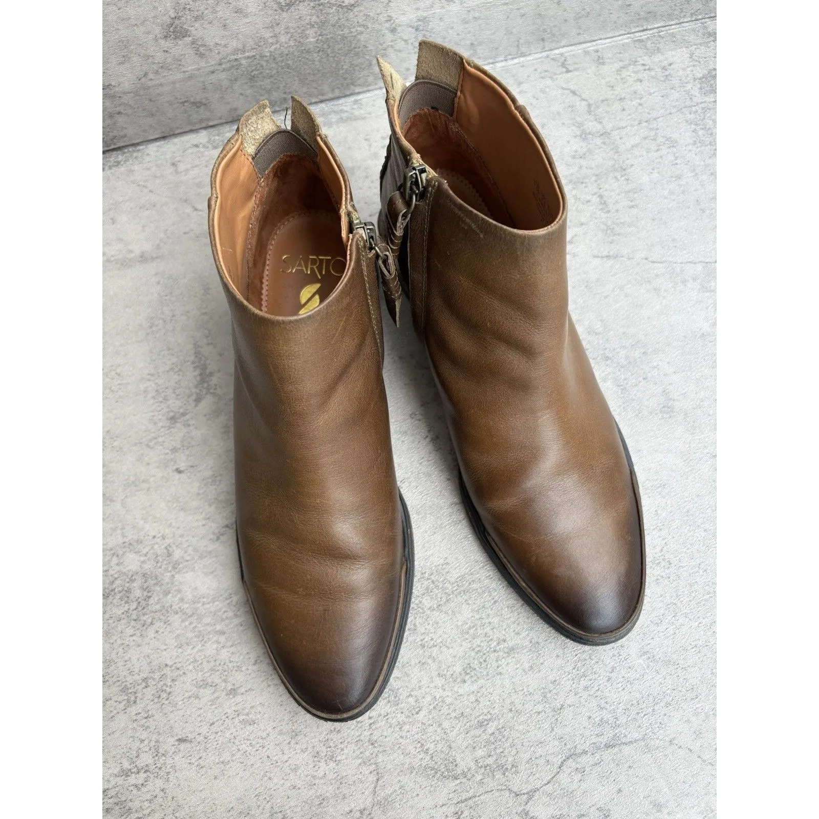 FRANCO SARTO Women’s 7.5M Booties Tan Nemi Low Heel Zip-Up Leather Ankle Boots - Image 5