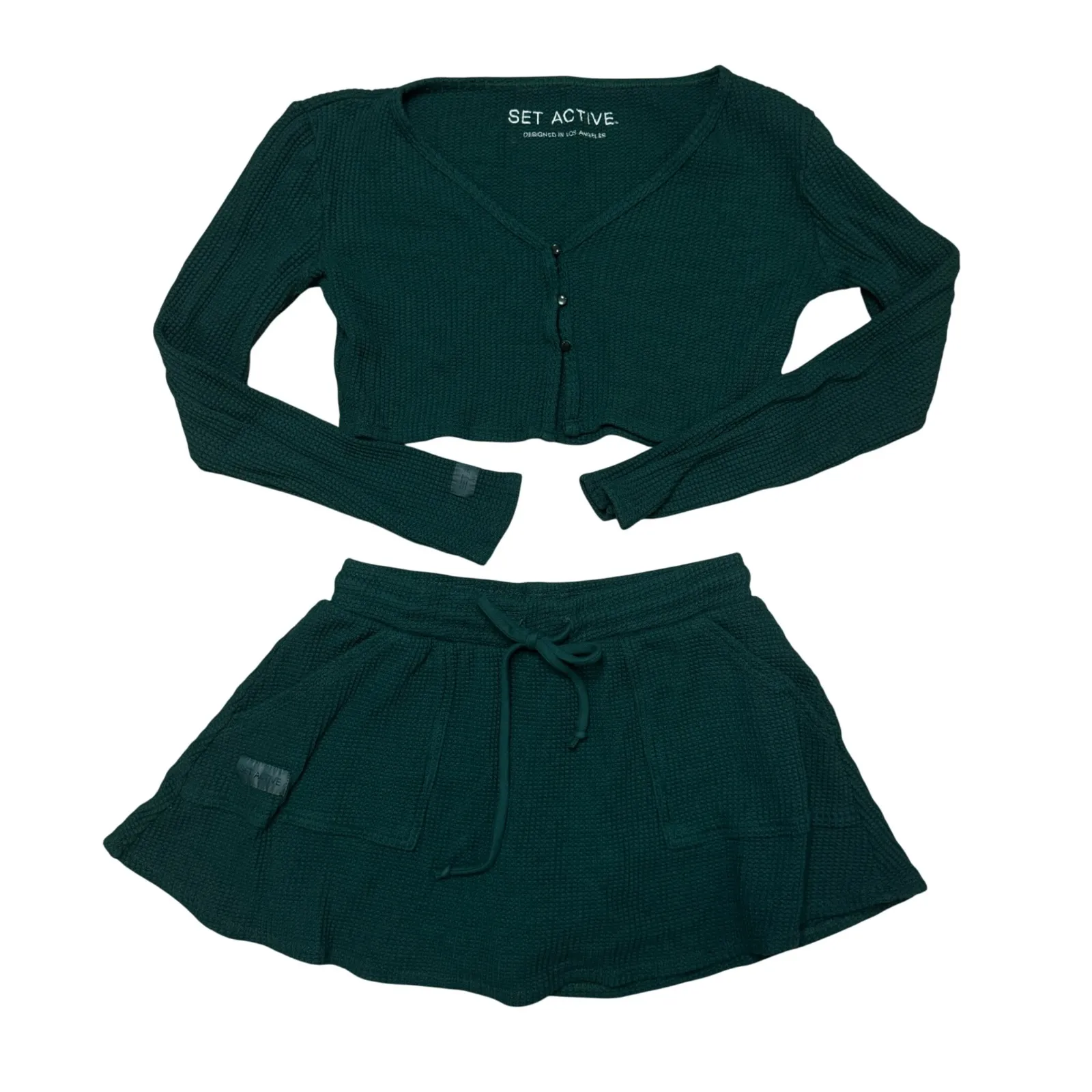 Set Active Mojito Green Waffle Knit Mini Cardigan Set - Image 13