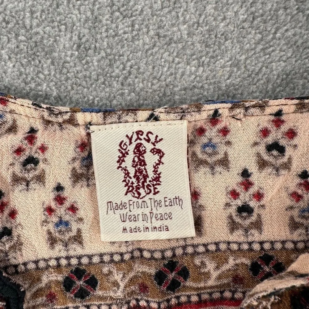 Gypsy Rose Peasant Top Women's Medium Mixed Print V-Neck 3/4 Sleeve Birds Boho - Image 5