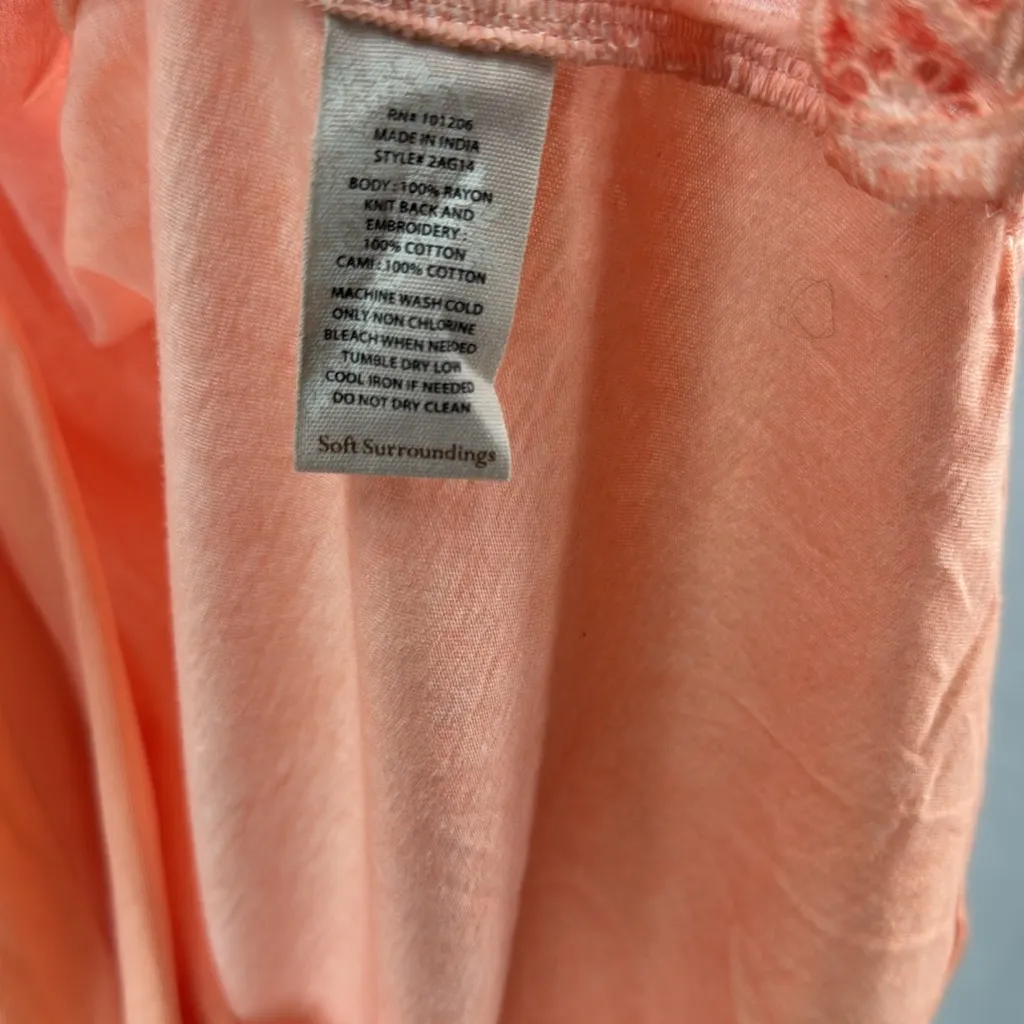 Soft Surroundings Peach button up sheer eyelet lace 2pc set top L casual office - Image 13