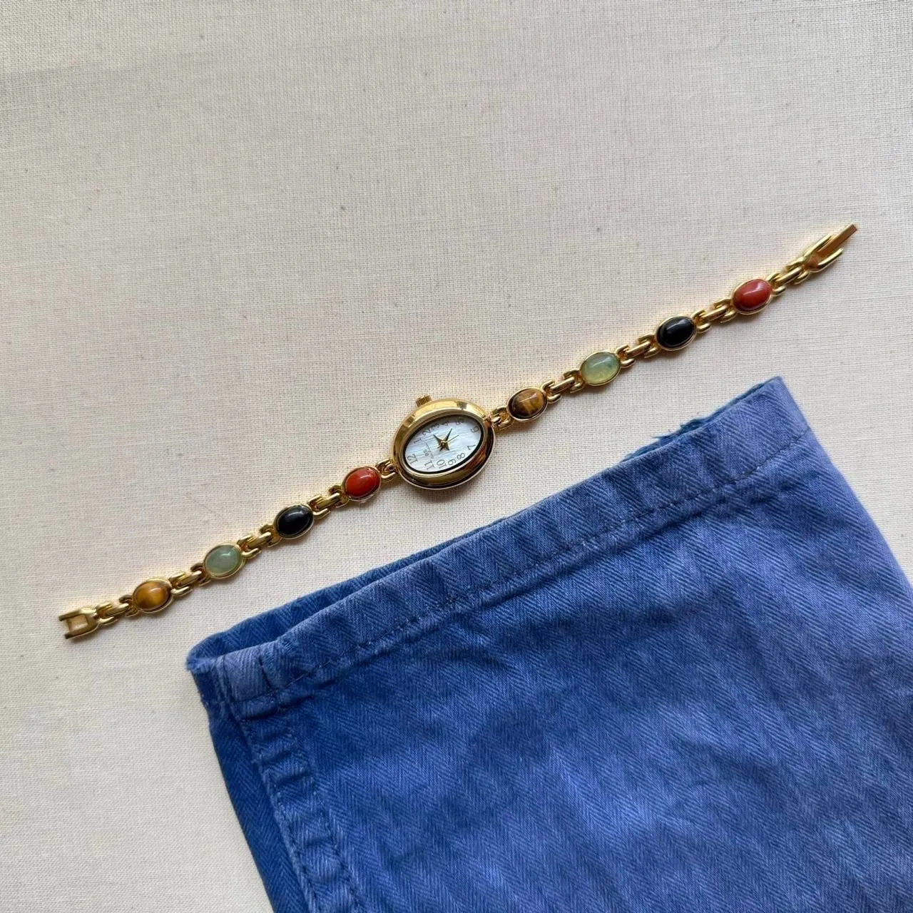 Dainty Vintage Gold Multi Color Stone Watch - Image 5