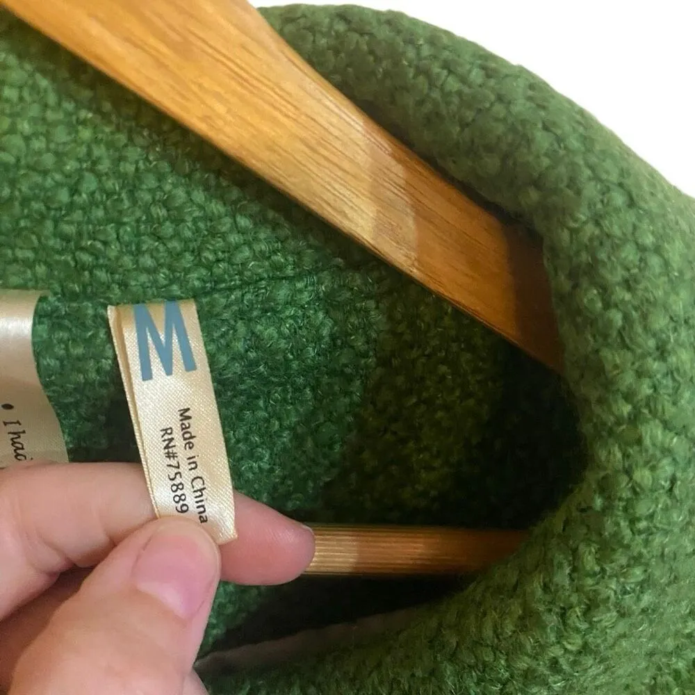 Anthropologie IF Kelly green flower appliqué suit jacket blazer wool blend short - Image 4