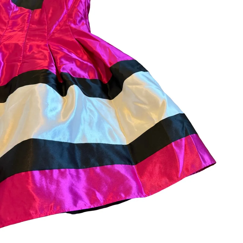 Jessica McClintock for Gunne Sax Bold Pink Satin Mini Dress Retro 2000s Y2K Sz 9 - Image 4