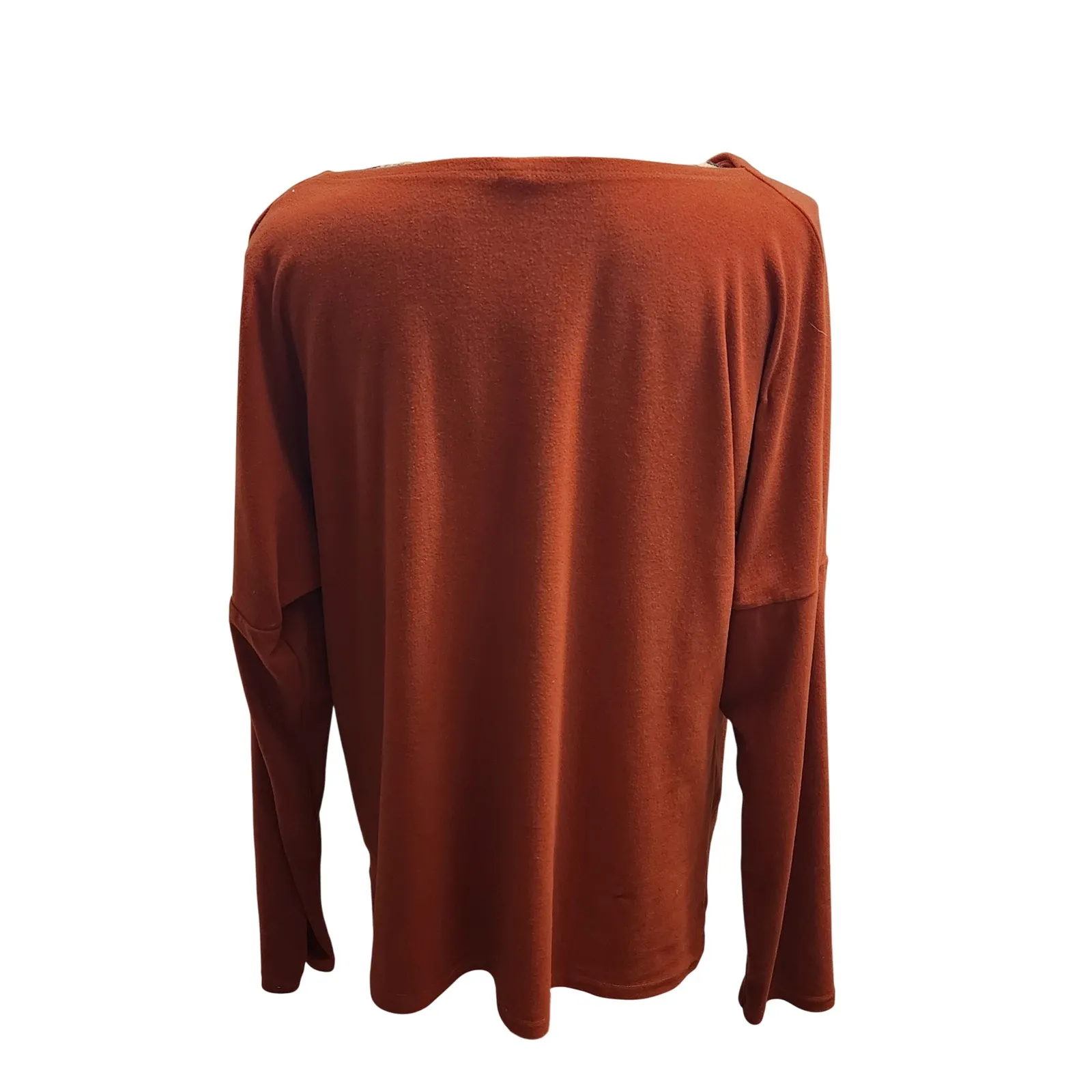 Womens Long Sleeve Cowl Neck Top Burnt Orange Solid Relaxed Fit Size L Brown Size L - Image 2