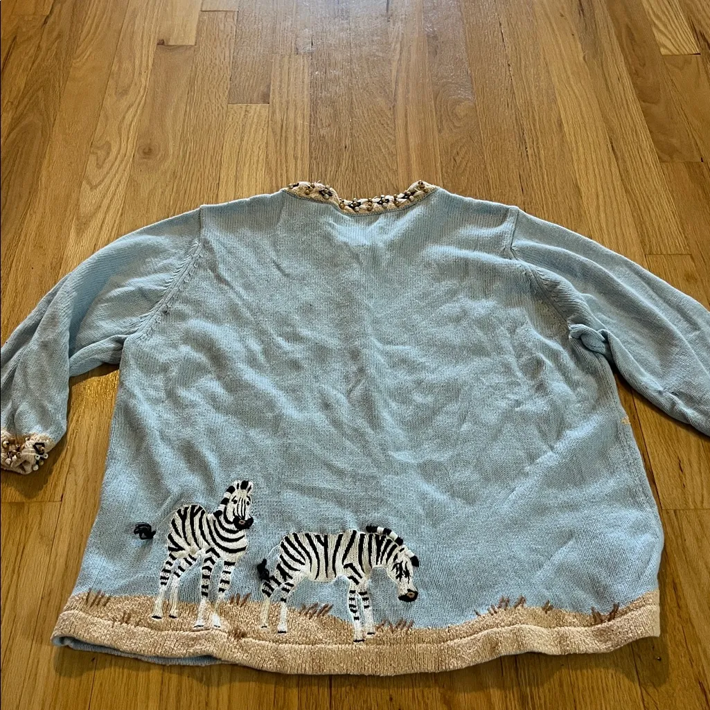 Vintage Design Options Zebra Novelty Print 3/4 Sleeve Cardigan Sweater Sz XL - Image 7