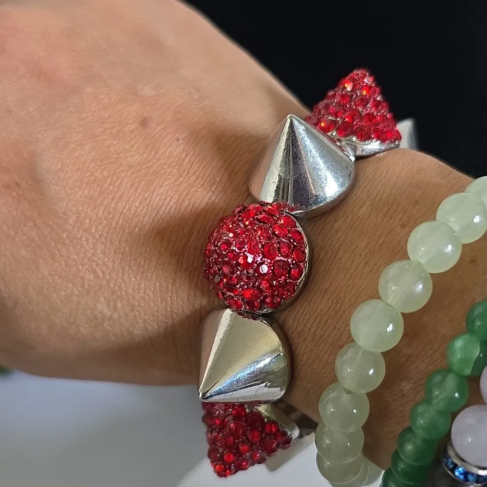Silver and Red Crystal Spike Design Bracelet - Image 5