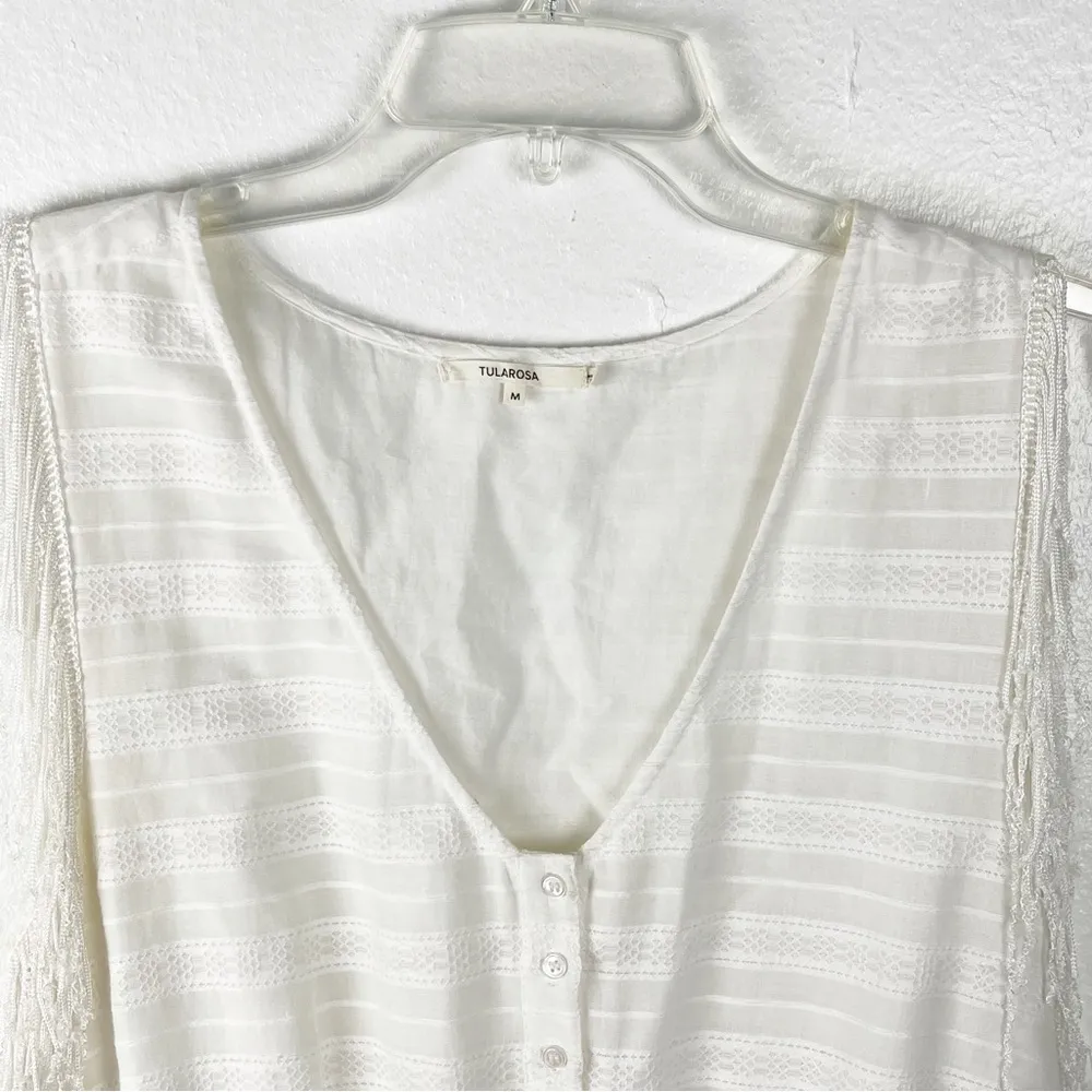 TULAROSA Rhonda White Fringe Lined Side Pockets Front Button Romper, Size Medium - Image 9