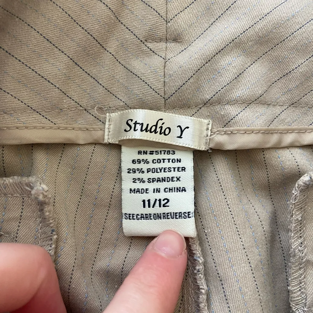 EUC Vintage Studio Y women’s tan striped‎ wide leg pocket stretch pants 11/12 - Image 6