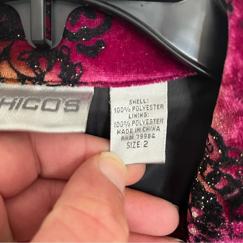 Women’s Chico’s‎ Velvet Jewels Lele Jacket Blazer Size 2 Retro Wearable Art - Image 3