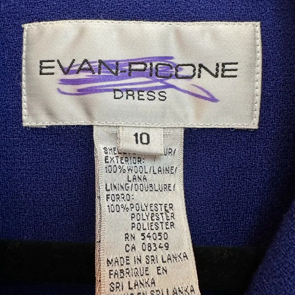 Vintage 90s Evan Picone Royal Blue Worsted Wool Coat Dress Size 10 Medium M - Image 6