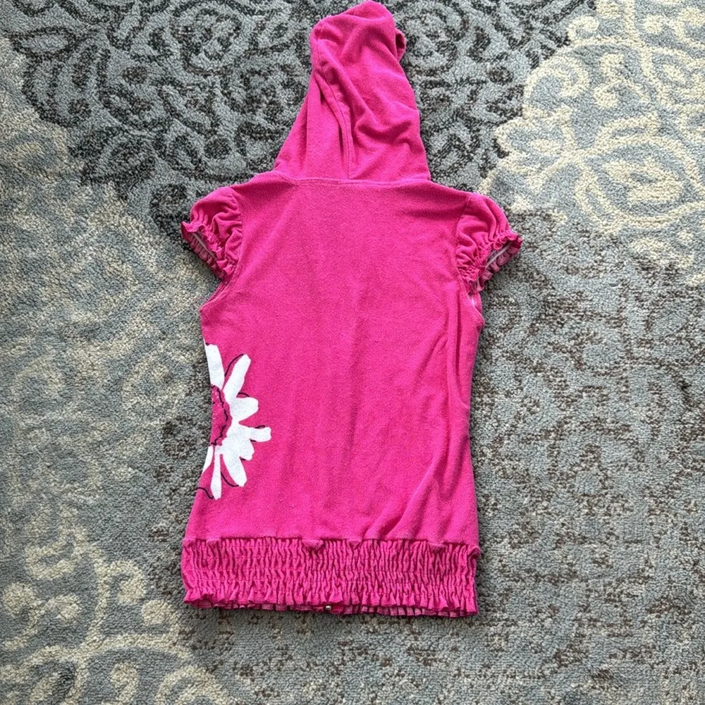 Blu Chic Y2K Terry Cloth Ruched Zip Up Hoodie Pink Small Size undefined - Image 7