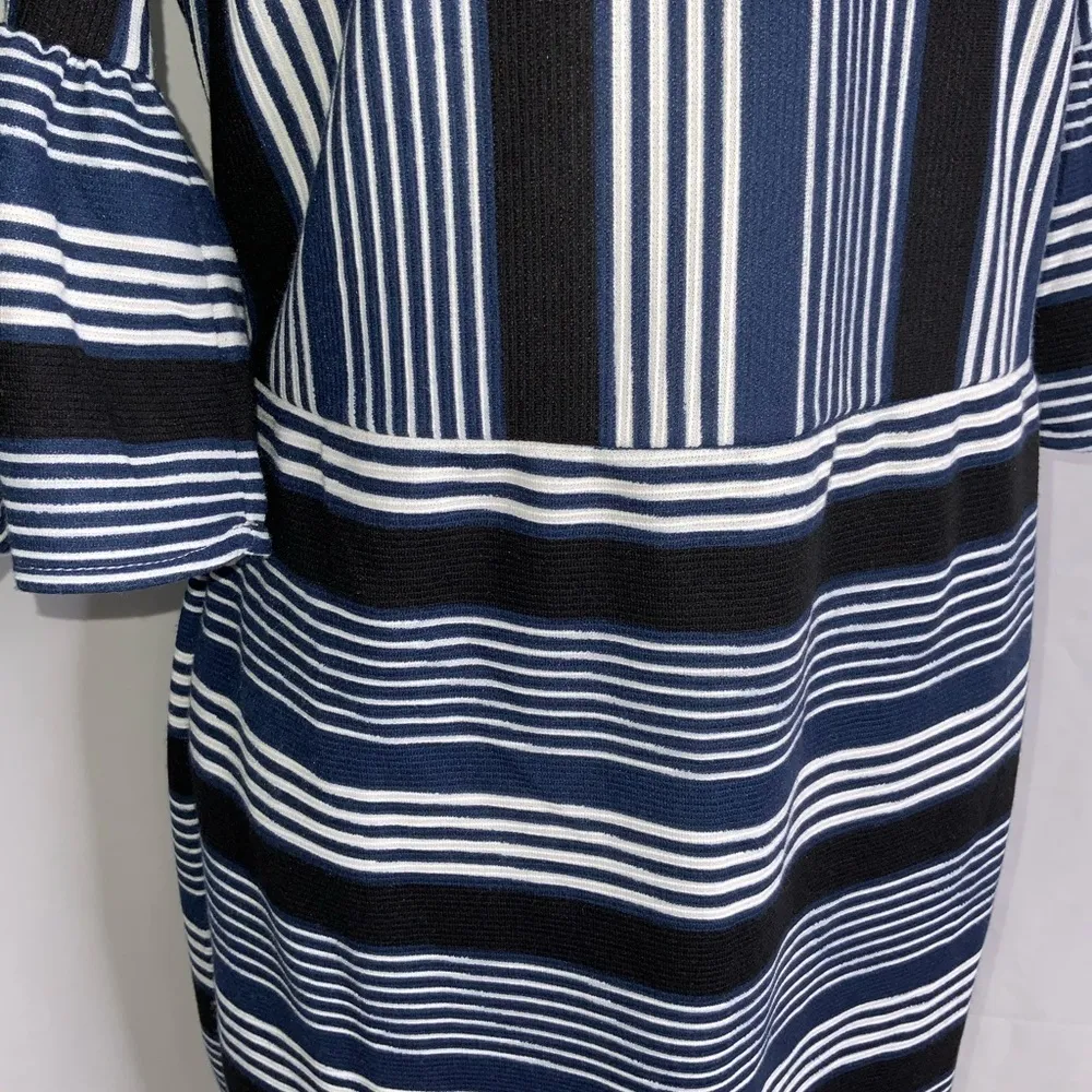 ECI Navy Blue &White Striped Bell Cuff Career Dressy Dress 6 NWT - Image 9