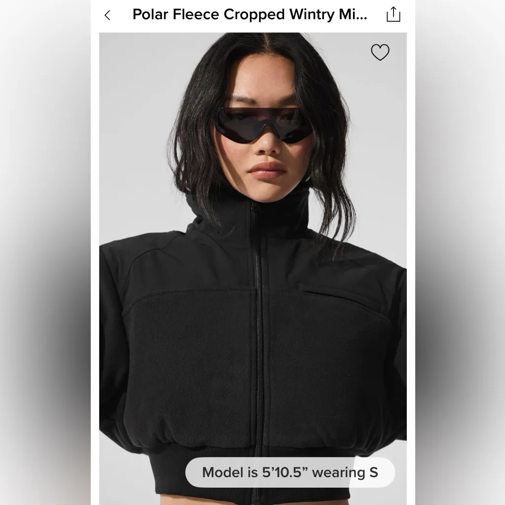 Alo Yoga NWT Polar Fleece Cropped Wintry Mix Full Zip Jacket Black Size S - Image 4