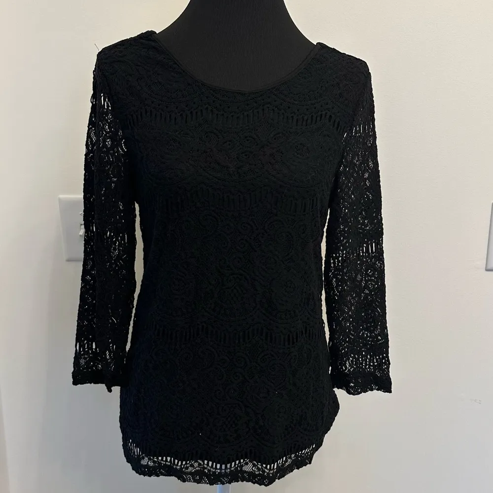 Adrianna Pappell Black Knit Lace Top - Image 3