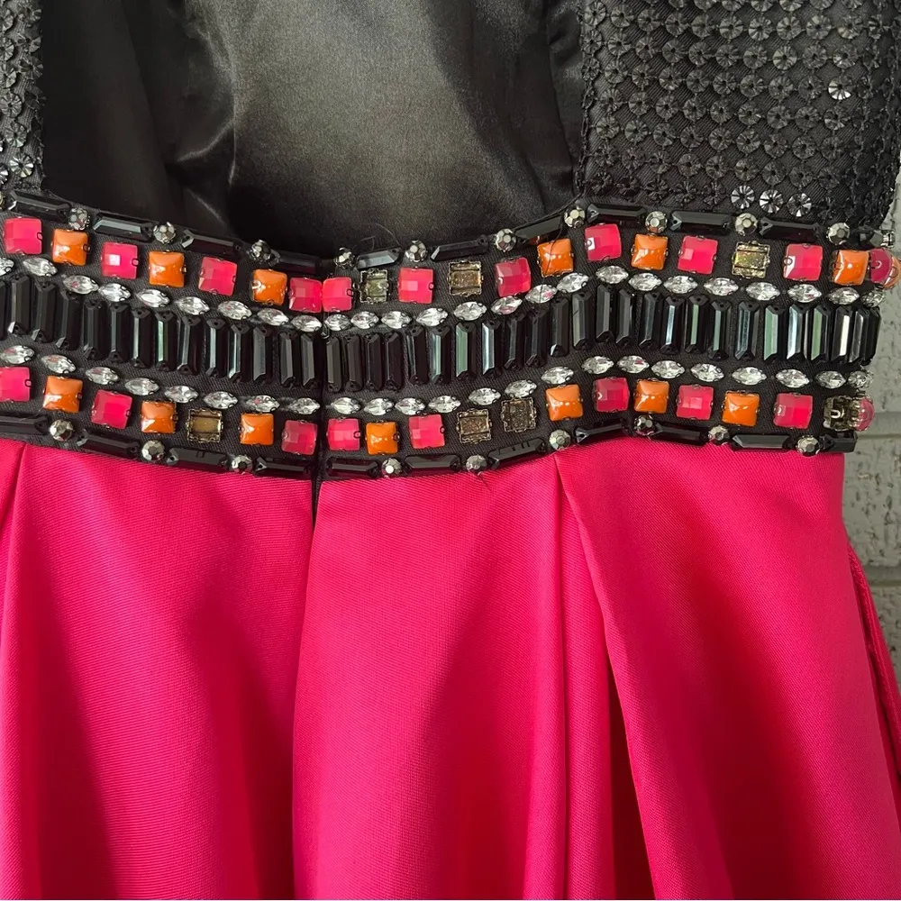 Mac Duggal Dress 65805H Color Block Open Back Ball Gown Black Pink Size 10 - Image 9