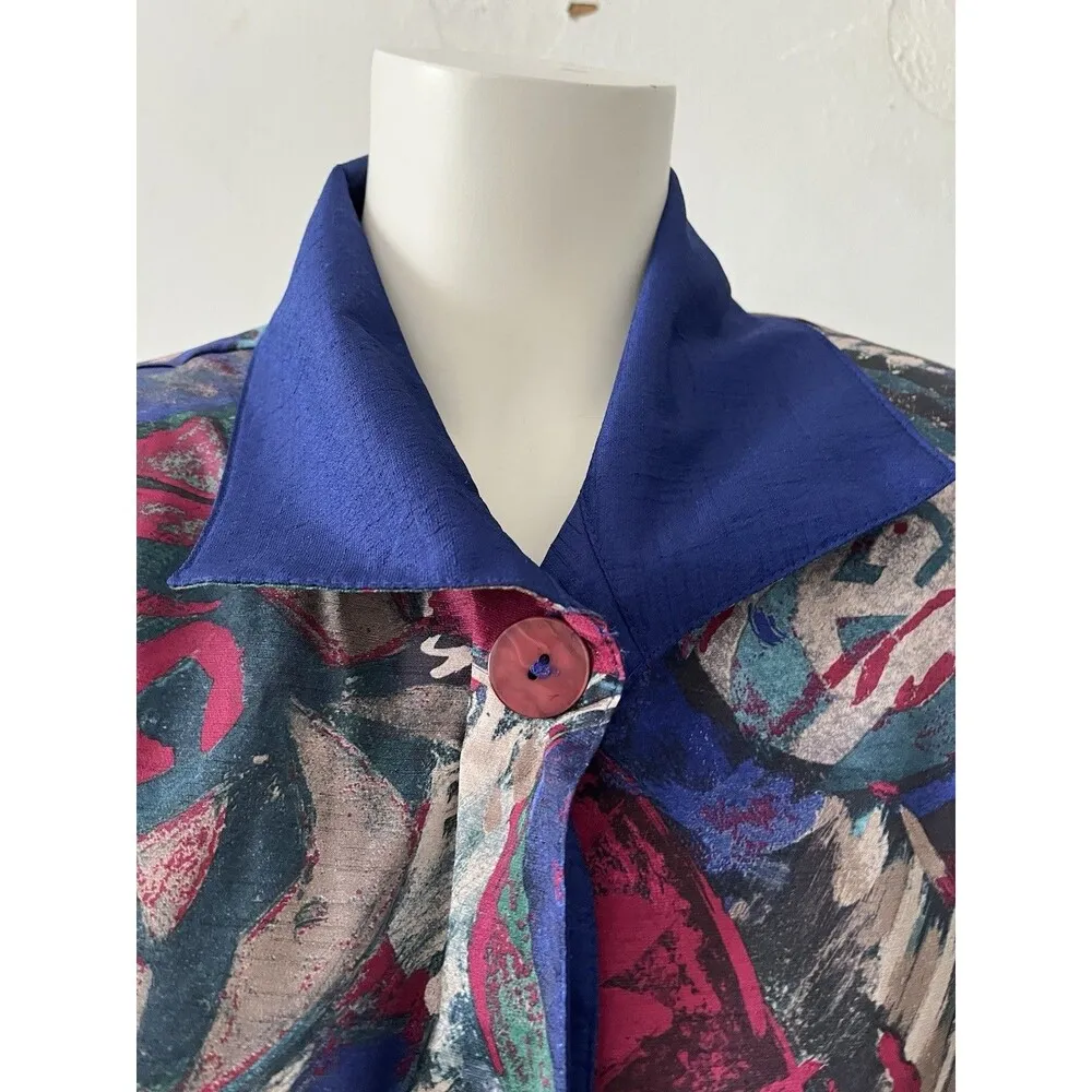 Vintage 80s 90s Reversible Oversized Purple Pink Paint Swirl Bomber Jacket Large - Image 7