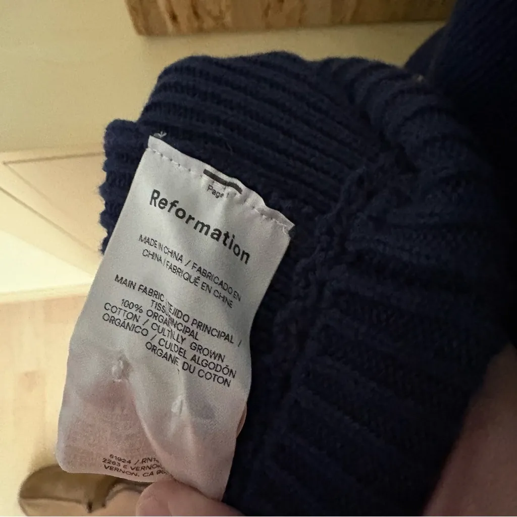 REFORMATION Catalina Cotton Mini Dress In Navy Blue Knit Sleeveless Mini Size L - Image 7