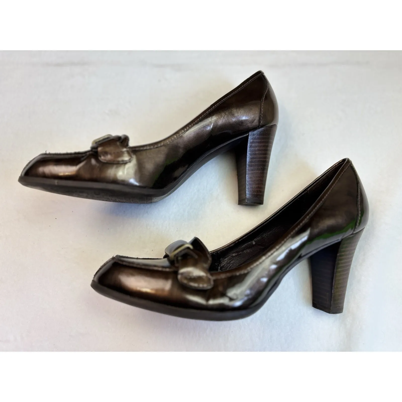 EUC Franco Sarto 8M Gable Chocolate Brown Patent Leather Pointed Toe Heels 3"‎ - Image 4