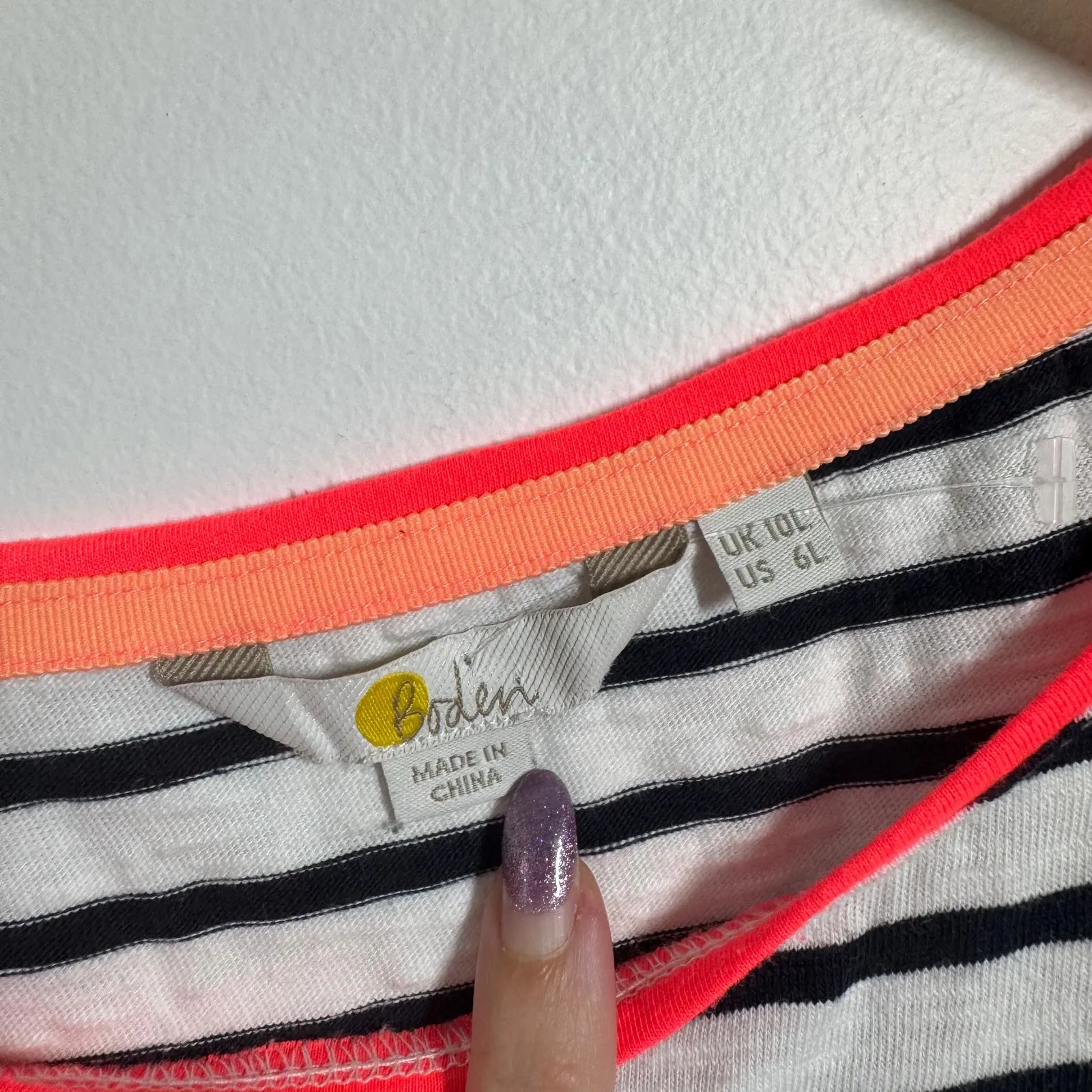 BODEN Women 10L Navy White Striped Cotton Slub Jersey Paulina Tee Shirt Preppy Blue Size 10 - Image 5