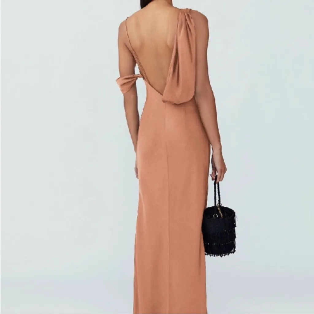 Frame and Partners Francois Bronze Satin Draped Maxi Dress Size 12 NWT - Image 8