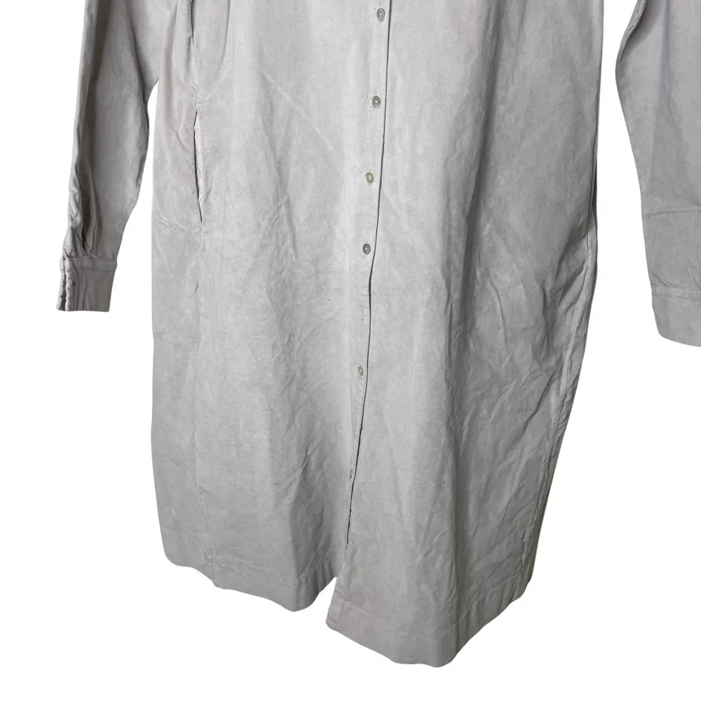 ALBUM DI FAMIGLIA Light Grey Velvet Collar Oversized Button Front Shirt Dress S - Image 4