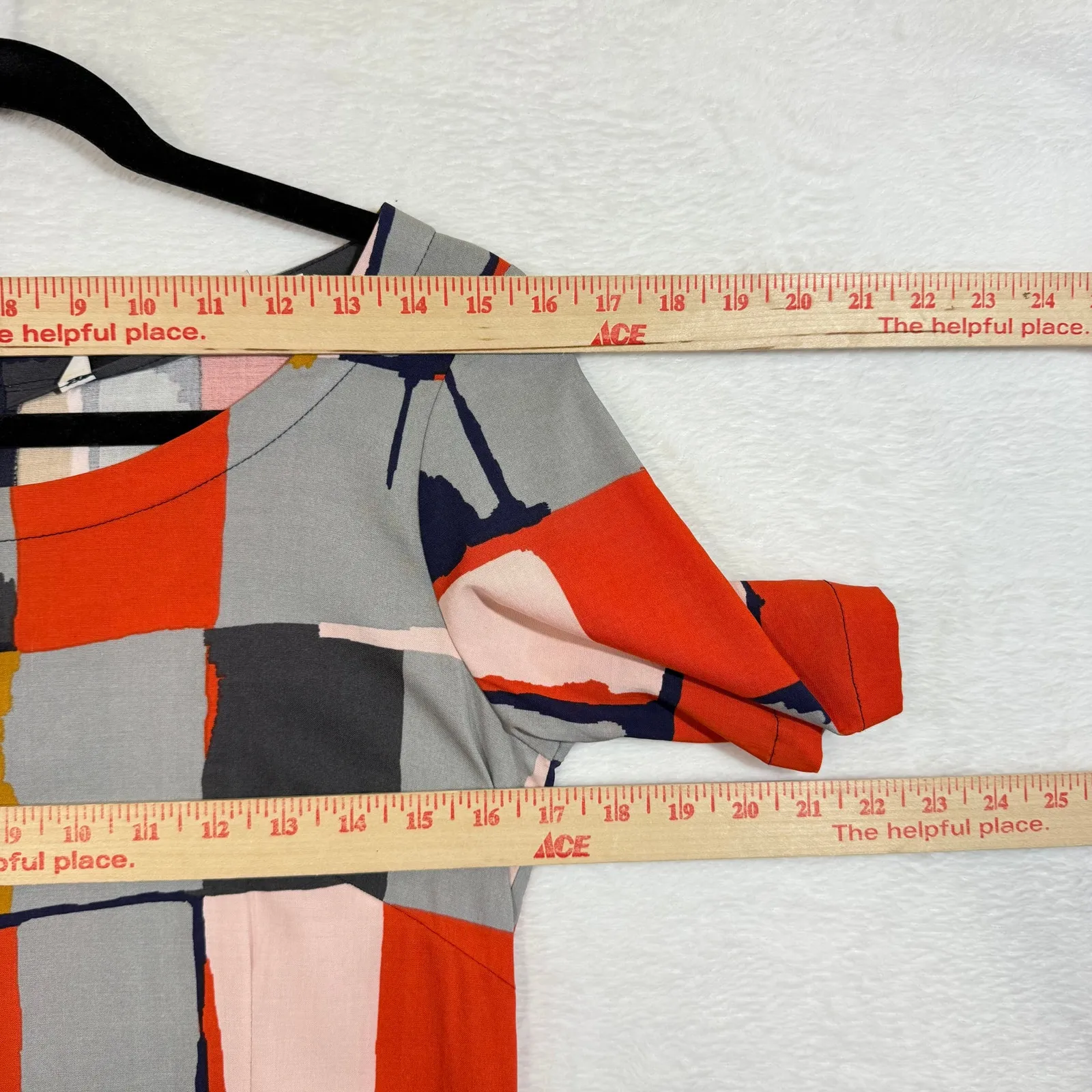 Numph S‎ 36 Abstract Tencel Bodycon Midi Dress Colorblock Mod Artsy 60s Retro Orange - Image 8