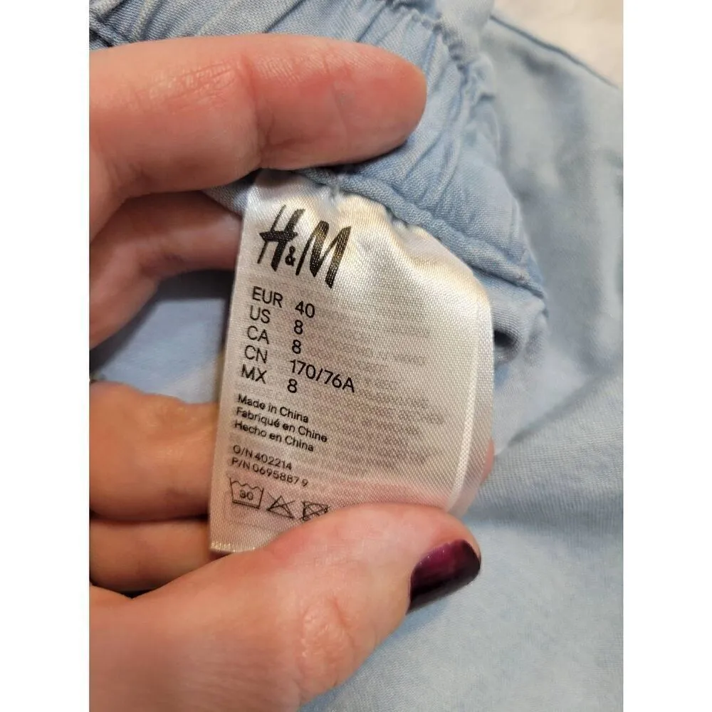H&M Size 8 High Waist Shorts Taille Haute Short & Denim Pull On Chambray Style L - Image 5