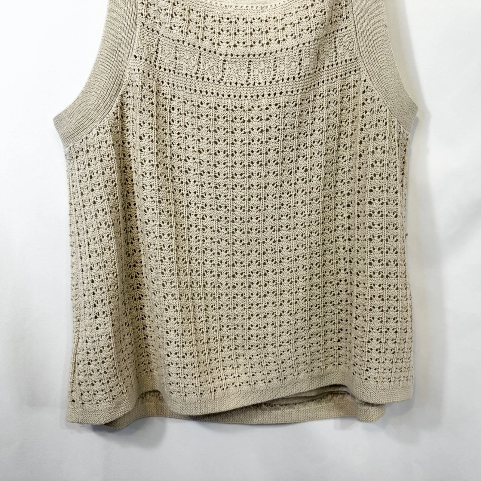 J. Jill MP Knit Tank Top Crochet Sleeveless Beige Granola Soft Girl 1770 Tan Size M - Image 7