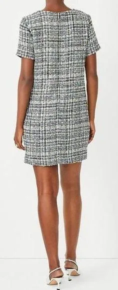 Ann Taylor Shimmer Tweed Pocket Shift Short Sleeve Dress Yellow Size 10 - Image 2