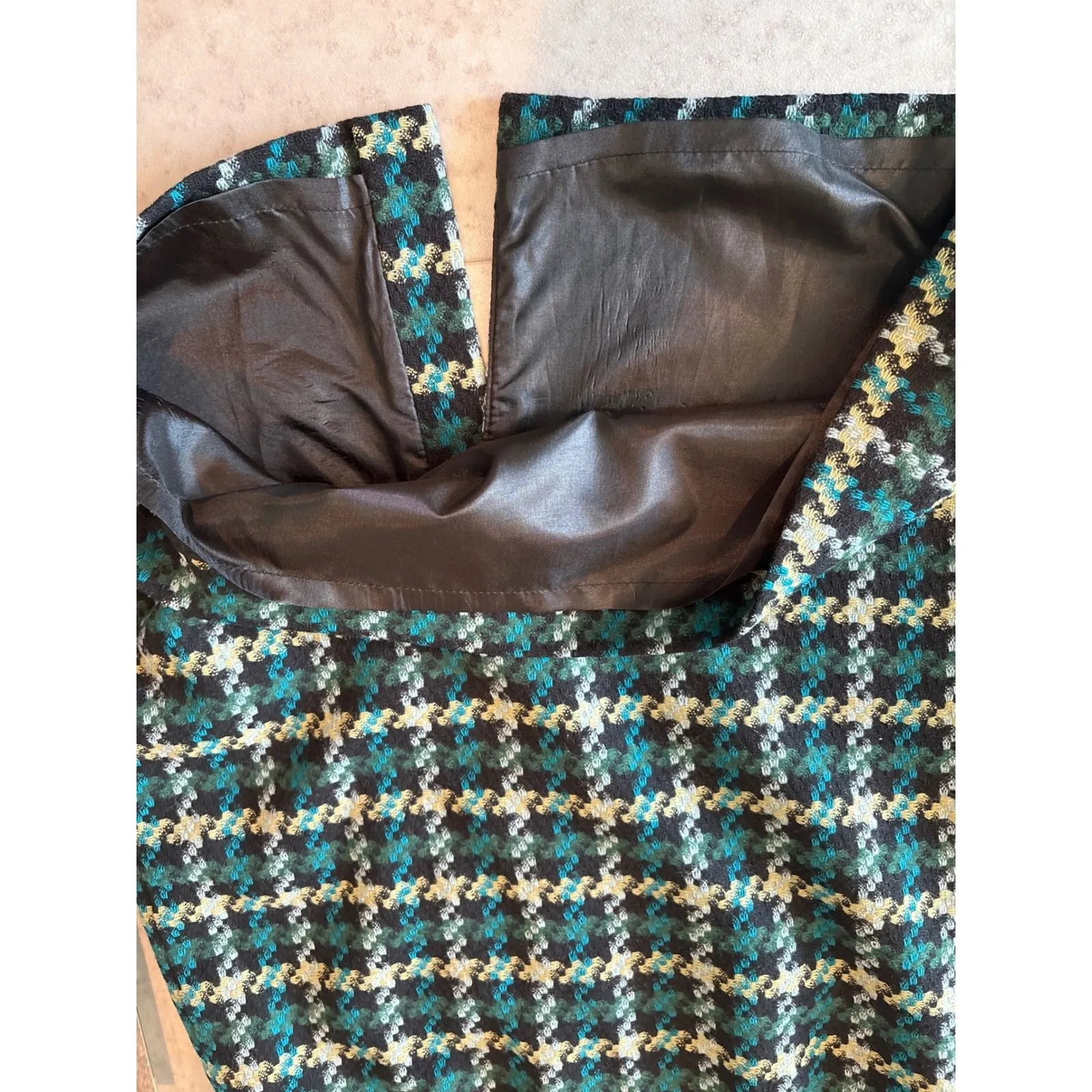 Pendleton Wool Skirt Size 10 Houndstooth Tweed Teal Black Vintage Made in USA - Image 9