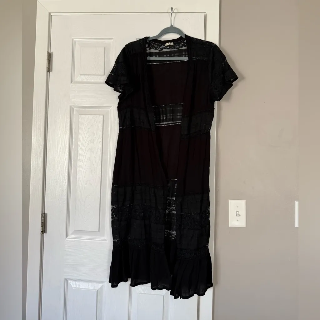 POL Black Lace Long Maxi Cardigan Coverup Halloween Whimsy Goth - Image 2