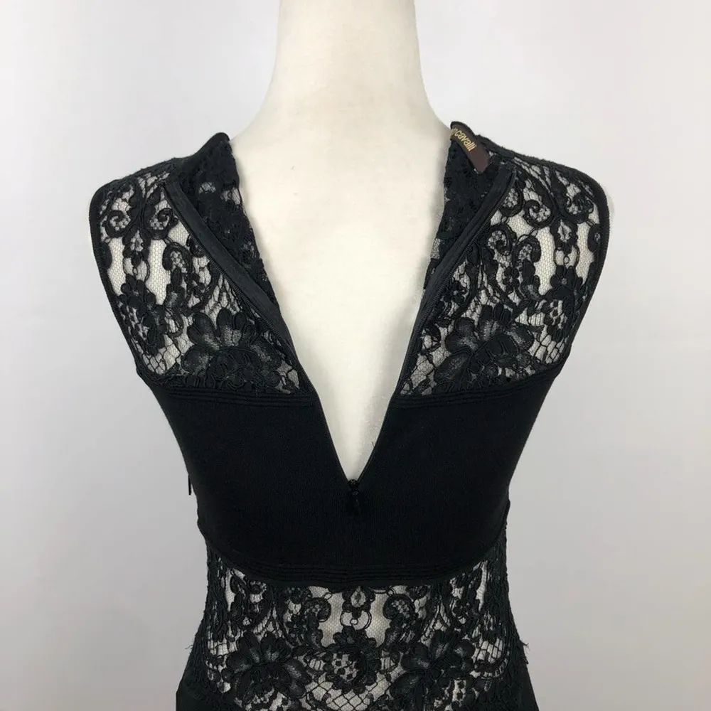 Roberto Cavalli Black Jersey Lace Cocktail Dress Lace Insert Sleeveless 38 USA 2 - Image 13