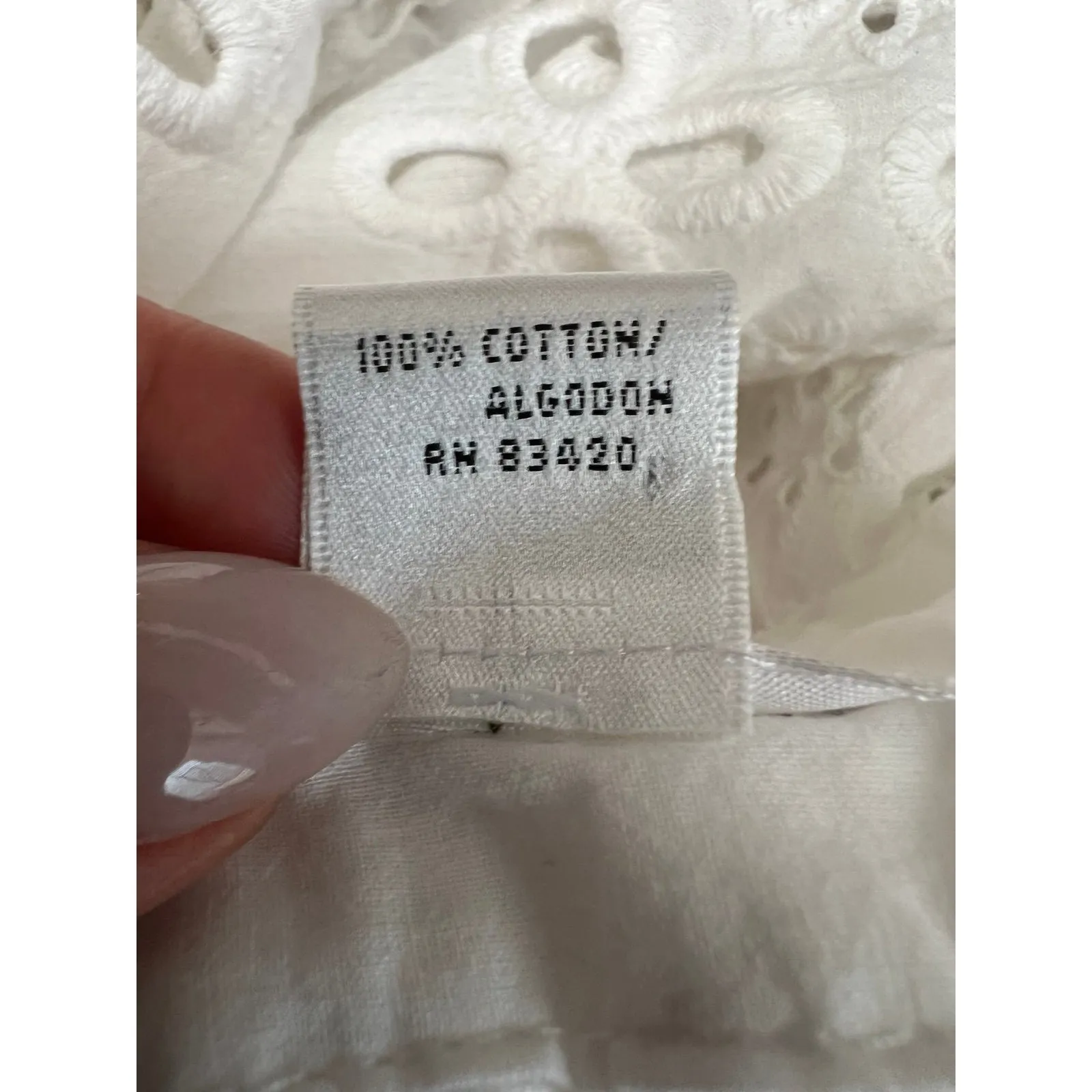 August Silk Shirt Top Blouse Button Down White Eyelet Roll Tab Sleeve XL cotton - Image 6