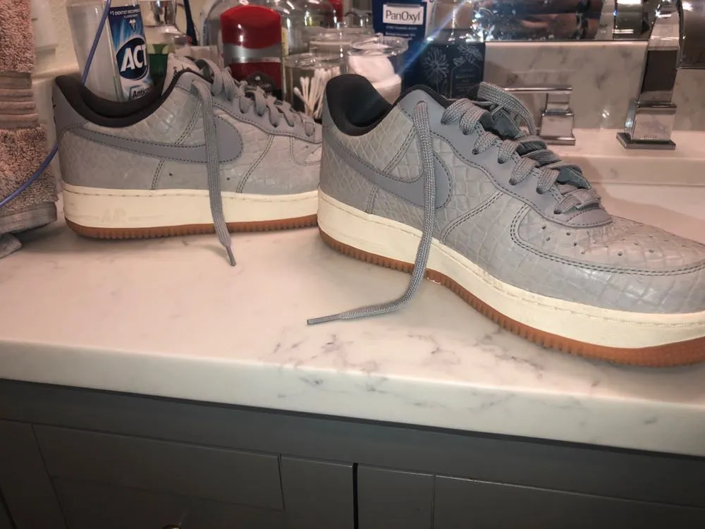 Nike Grey Leather Air Force Ones  - Image 5