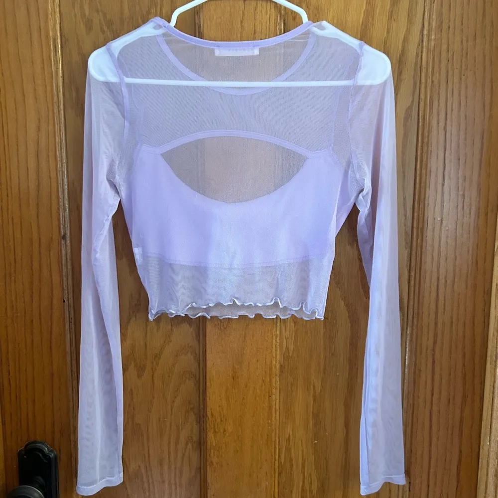 Blue Blush Purple Mesh cropped top with chest cut out - Image 3