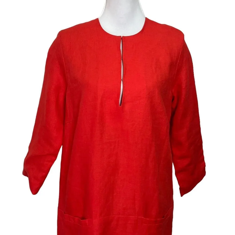 Emerson Fry Weston Linen Mod Shift Mini Dress Poppy Red Shirt Sleeve Size M New Size M - Image 2