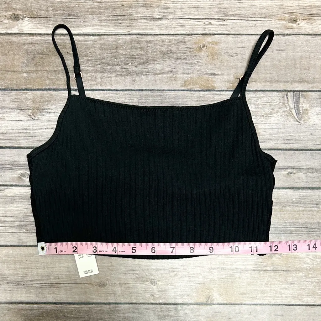 Aerie Black Beach Daze Ribbed Lace Cropped Rose Gold Rings Bra Top Small NWT - Image 11