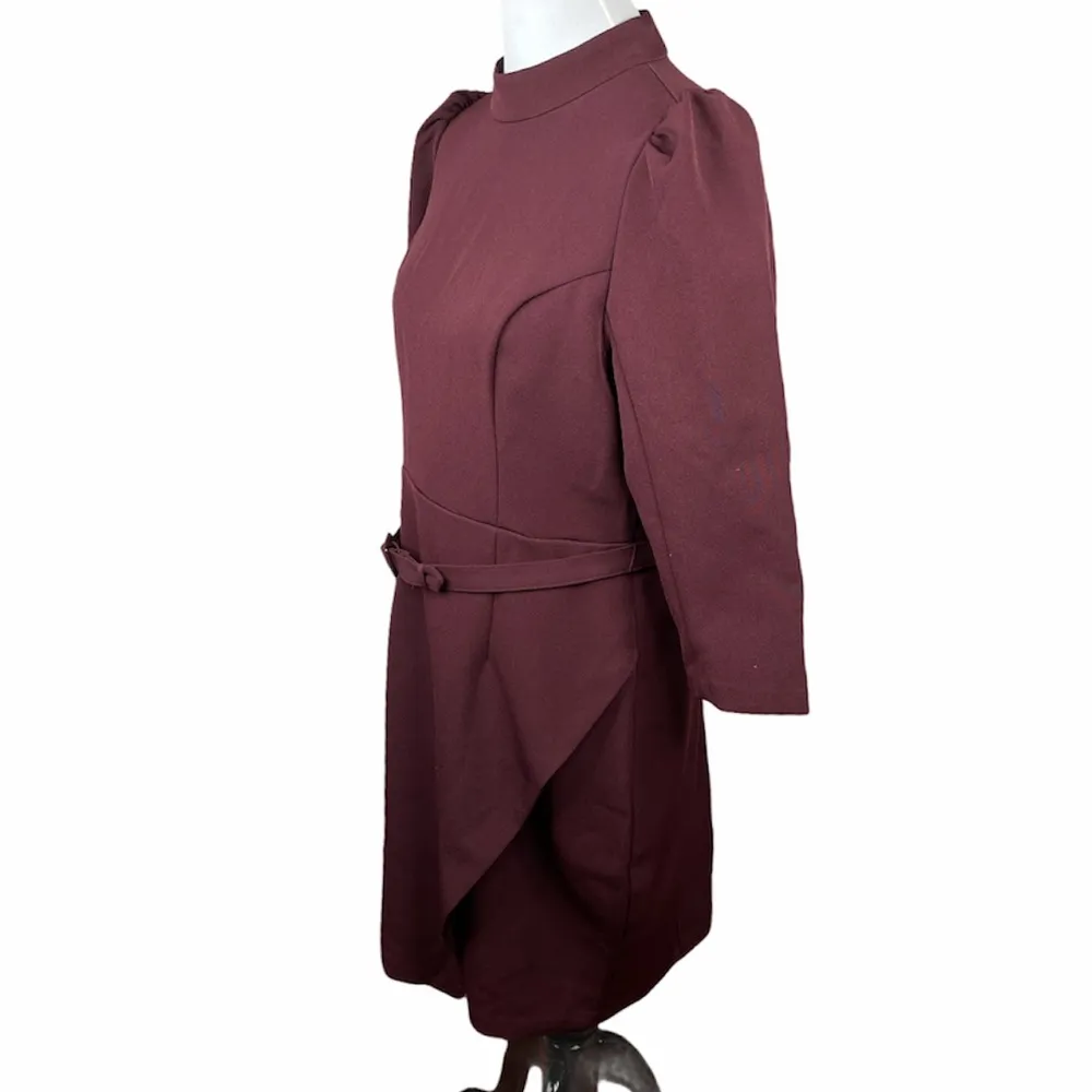 Express Belted Mock Neck Puff Sleeve Sheath Dress - Image 5