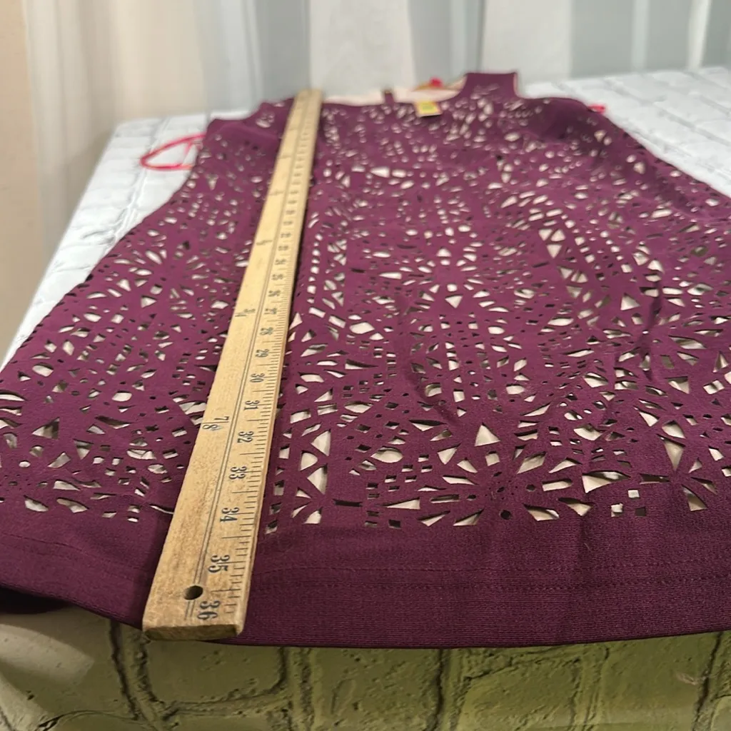 Catherine Malandrino Deep Plum Cabernet Purple Lace Laser Cut Pencil Dress sz 2 - Image 8